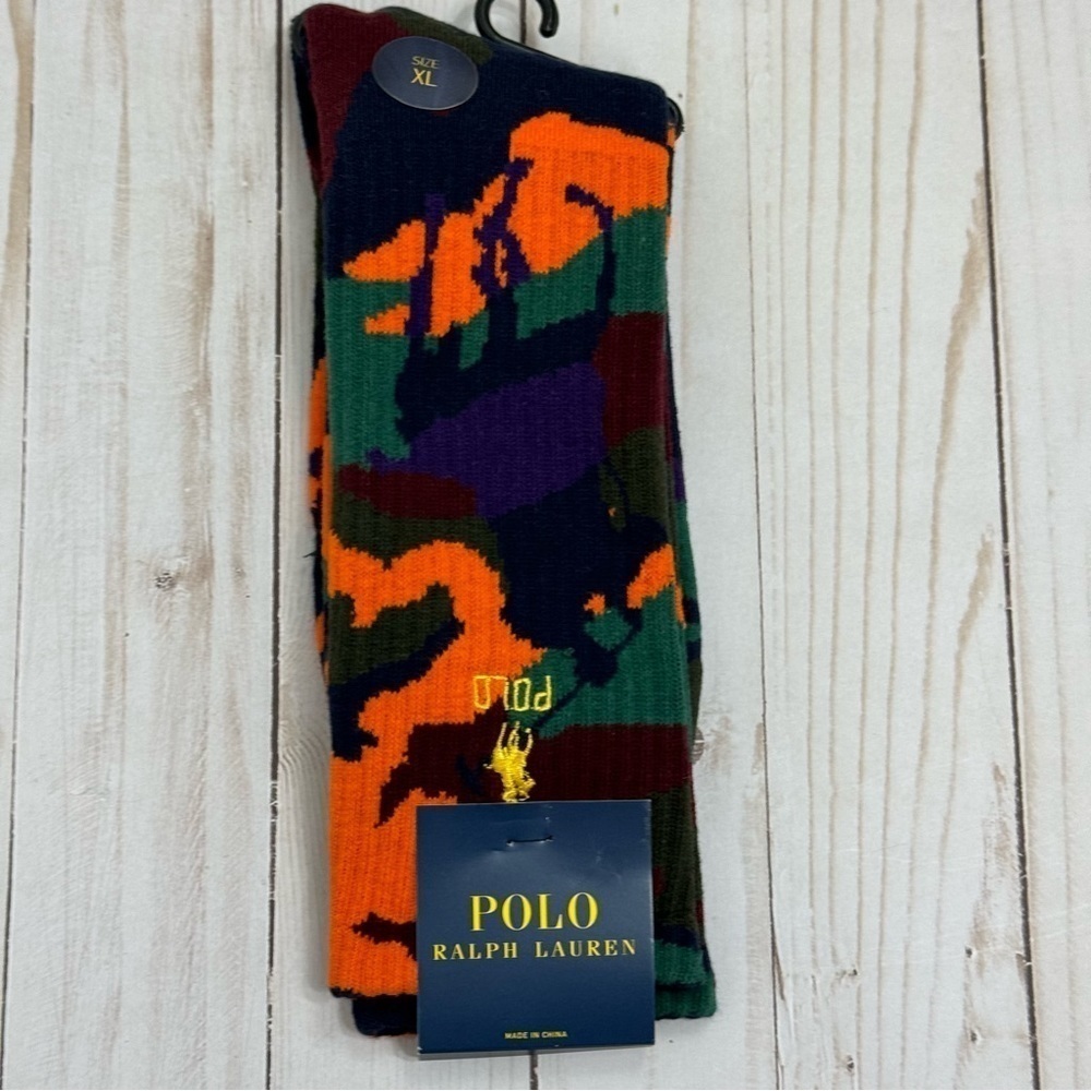 Polo Ralph Lauren 1 Pair Camo Print Socks Size XL‎ Shoe Sizes 12-17 Men